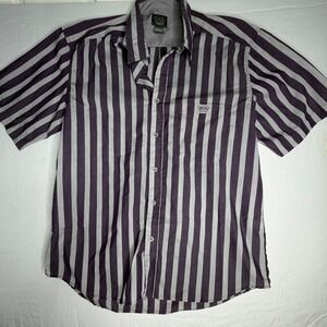 Brittania Mens Striped Button Down Short Sleeve Shirt Purple Gray Size XL
